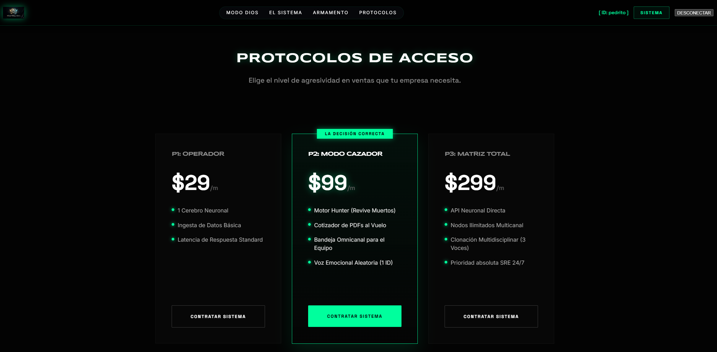 Pantalla de software ATENTIQ